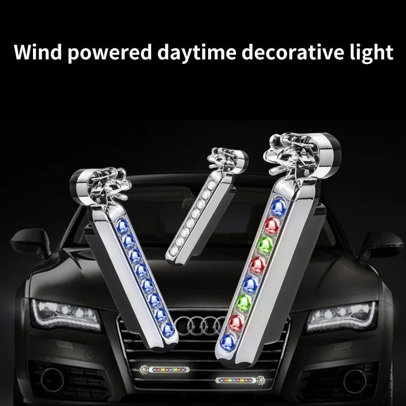 2Pcs Wind Powered Car LED Daytime Running Light Auxiliary Lighting Rotation Fan Lamp Automobile Day Time Headlight Decorative