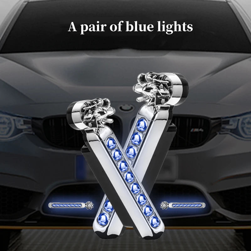 2Pcs Wind Powered Car LED Daytime Running Light Auxiliary Lighting Rotation Fan Lamp Automobile Day Time Headlight Decorative