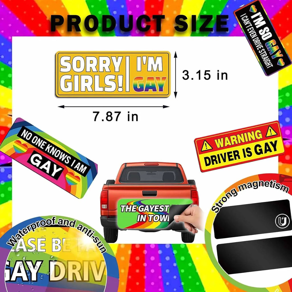 Pride Rainbow Magnet Bumper Stickers – Reusable Funny Car Magnets 7.8 X 3.1 Inches, Vehicle Accessories for Cars, Trucks & Fridge Decor