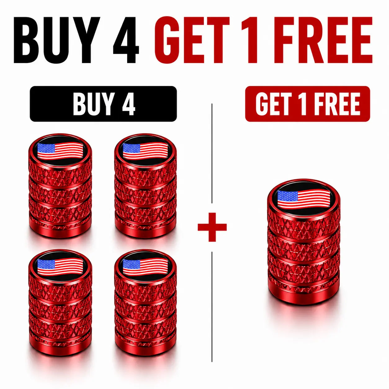 US Flag Knurled Aluminum Tire Valve Stem Caps, Anti-Rust Dustproof Leakproof Air Valve Covers, Corrosion Resistant Alloy Stem Caps for Car Truck SUV ATV Motorcycle Bike Heavy Duty Auto Mod Tire Air Protector Wheel Parts Universal Vehicle Accessories