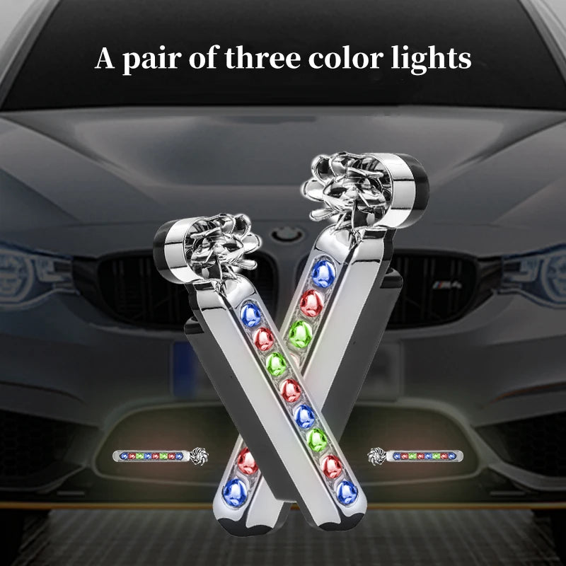 2Pcs Wind Powered Car LED Daytime Running Light Auxiliary Lighting Rotation Fan Lamp Automobile Day Time Headlight Decorative