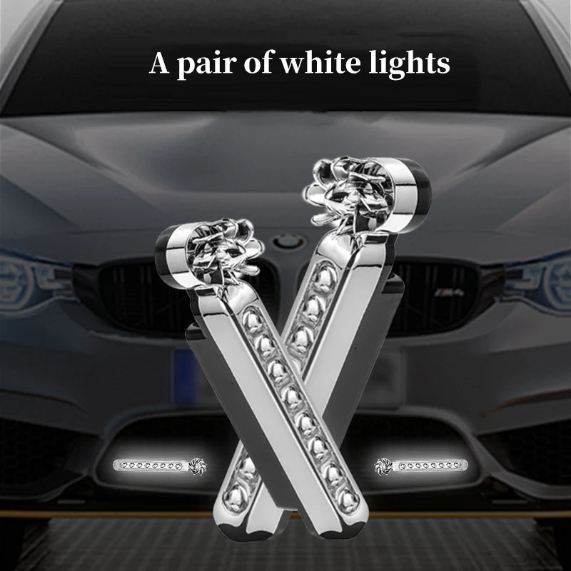 2Pcs Wind Powered Car LED Daytime Running Light Auxiliary Lighting Rotation Fan Lamp Automobile Day Time Headlight Decorative