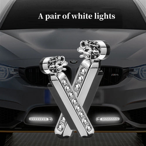 2Pcs Wind Powered Car LED Daytime Running Light Auxiliary Lighting Rotation Fan Lamp Automobile Day Time Headlight Decorative