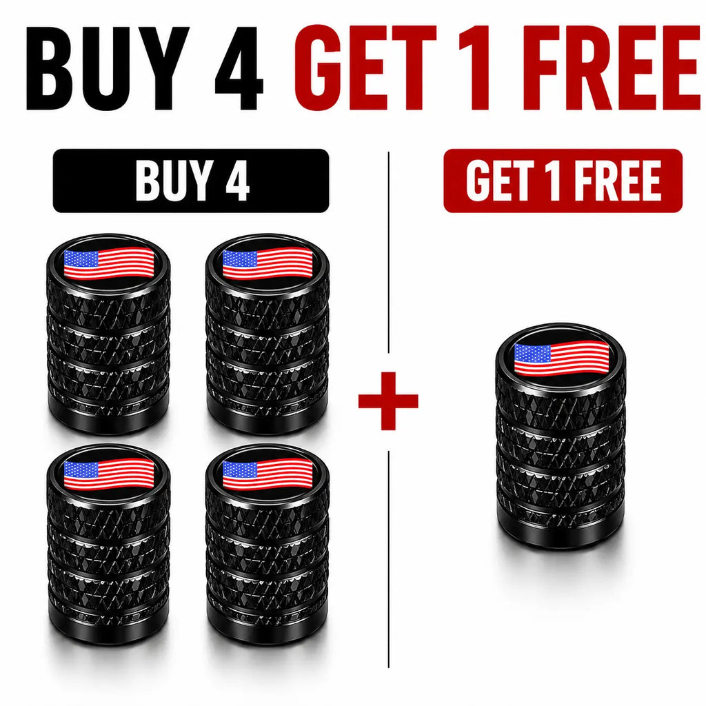 US Flag Knurled Aluminum Tire Valve Stem Caps, Anti-Rust Dustproof Leakproof Air Valve Covers, Corrosion Resistant Alloy Stem Caps for Car Truck SUV ATV Motorcycle Bike Heavy Duty Auto Mod Tire Air Protector Wheel Parts Universal Vehicle Accessories