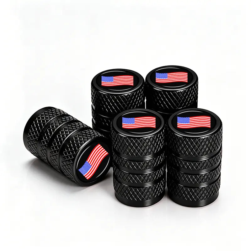 US Flag Knurled Aluminum Tire Valve Stem Caps, Anti-Rust Dustproof Leakproof Air Valve Covers, Corrosion Resistant Alloy Stem Caps for Car Truck SUV ATV Motorcycle Bike Heavy Duty Auto Mod Tire Air Protector Wheel Parts Universal Vehicle Accessories