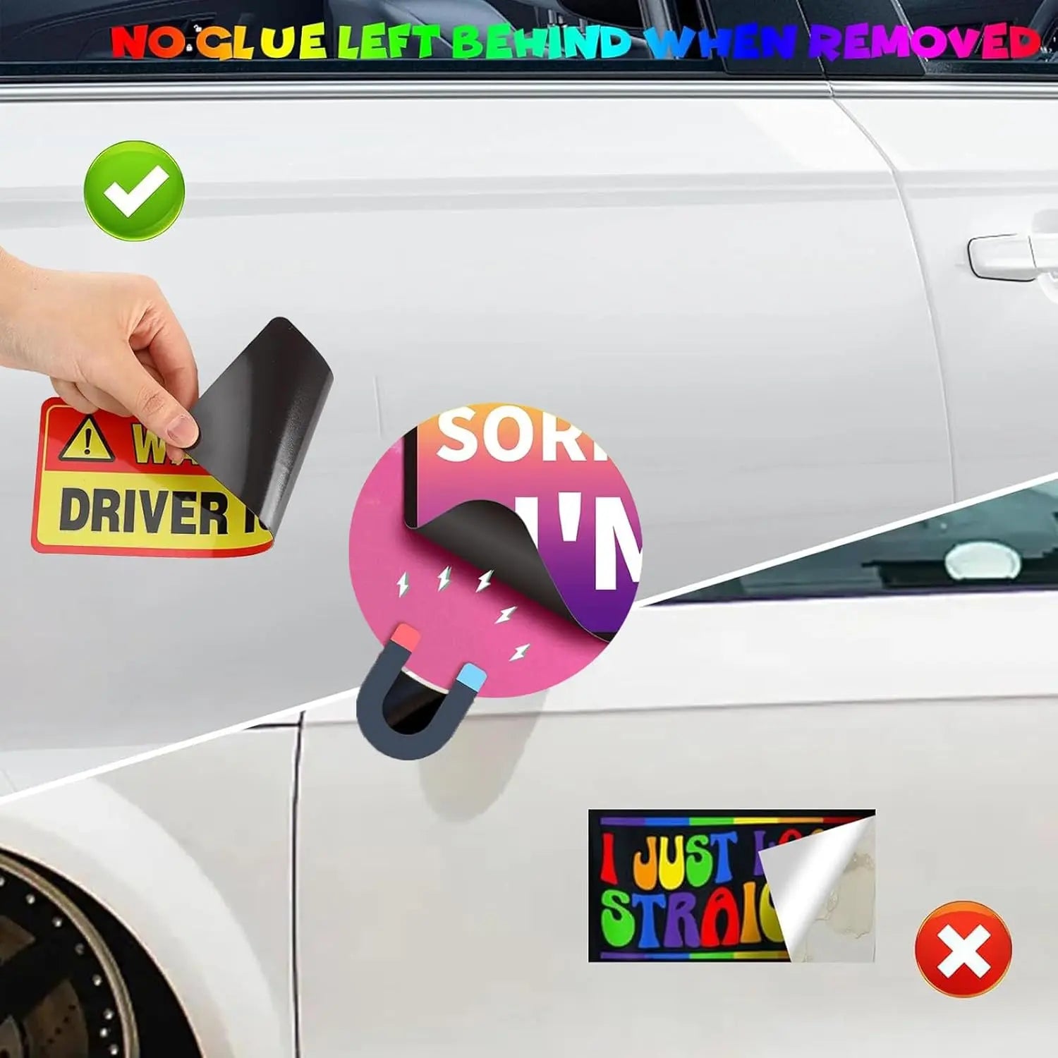 Pride Rainbow Magnet Bumper Stickers – Reusable Funny Car Magnets 7.8 X 3.1 Inches, Vehicle Accessories for Cars, Trucks & Fridge Decor